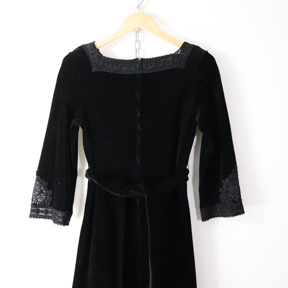 SOLD vintage 70s black velvet lace maxi dress S - Picture 8 of 8